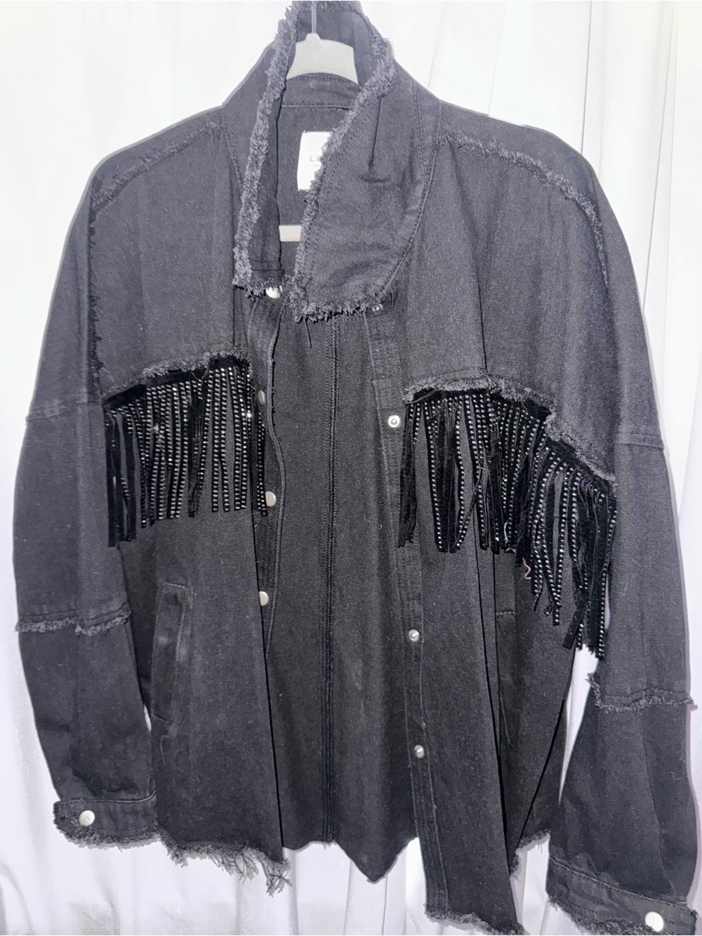 Le Lis Black Fringe Jean Jacket